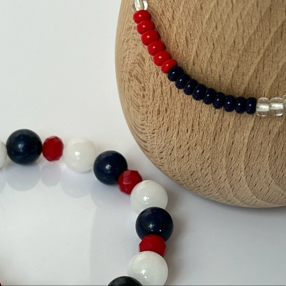 RED White& Blue Glass Stretch Beaded Anklet